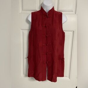 2- SAN MARGA Terracotta Red TRADITIONAL Oriental Sleeveless SILK-Blend Top